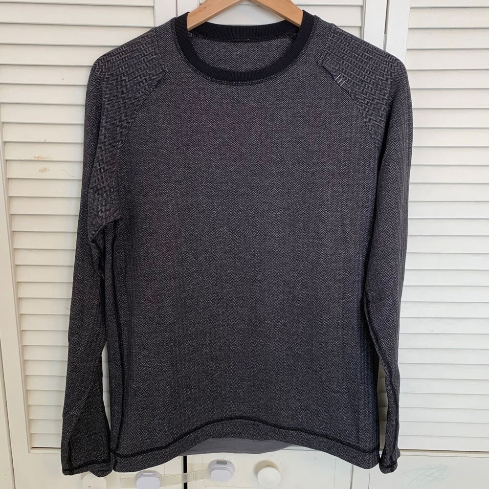 Lululemon Pacific Run Long Sleeve‎ Black Herringbone Crew Athletic Shirt Mens M?